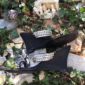 Metro 7 Glitz Fabric Wedges Rhinestone Straps 8.5